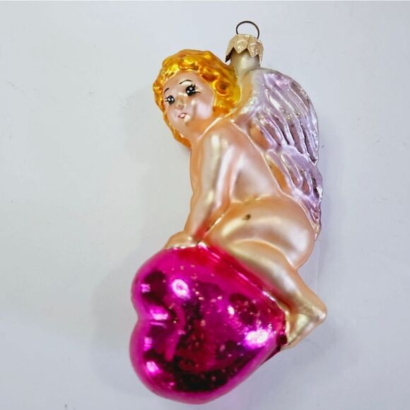 Christopher Radko Other - Vintage Christopher Radko 'Heart Ride' 1996 Blown Glass Cupid Angel Ornament